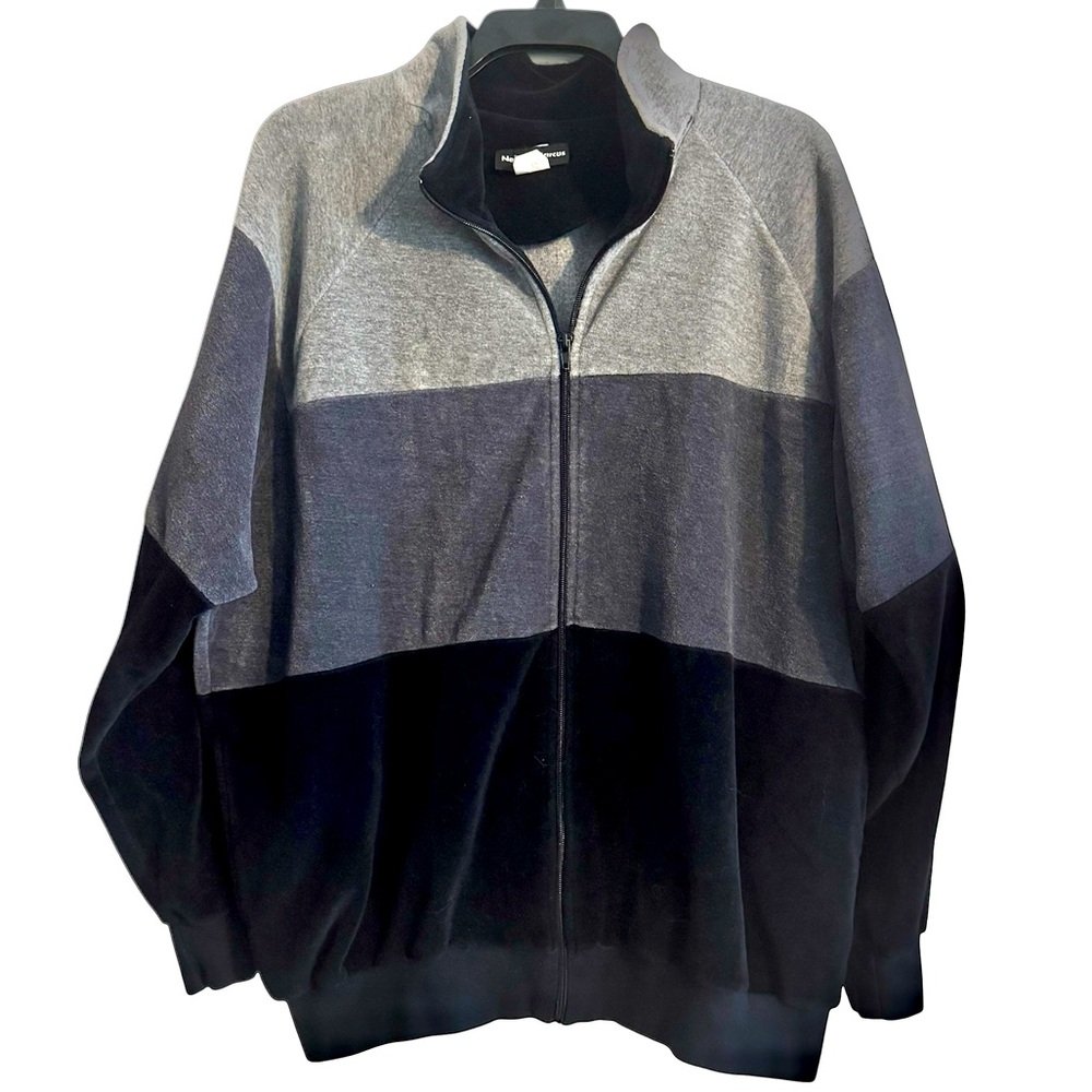 Vintage Neiman Marcus Gray Color Block Men's Velour Zip Up Jacket sz L